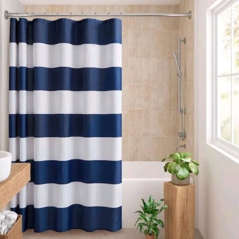 Urban Habitat Navy and White Shower Curtain Set